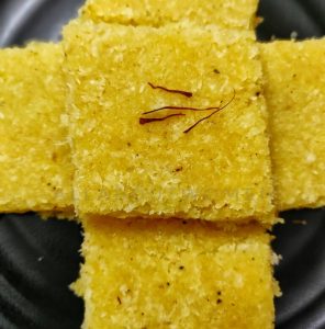 Desiccated Coconut Kesar Burfi