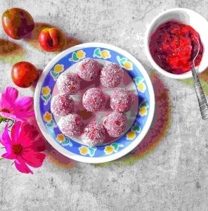 Desiccated coconut Ladoos with Plum flavour